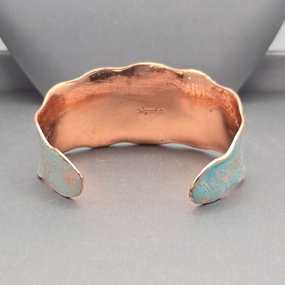Solid Copper Starfish Cuff Bracelet 7" Turquoise Details Scalloped Edge Signed - Picture 4 of 7